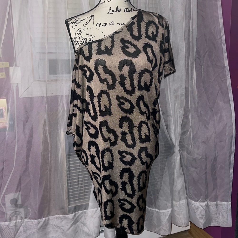 Long Leopard Print Off The Shoulder Tunic Top